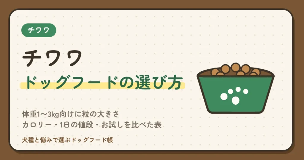 チワワのドッグフードのおすすめは？体重1〜3kg向けに粒の大きさ・カロリー・1日の値段・お試しを比べた表
